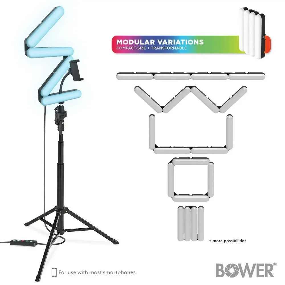 - Bower Quad White and RGB LED Ring Light and Tripod; Black